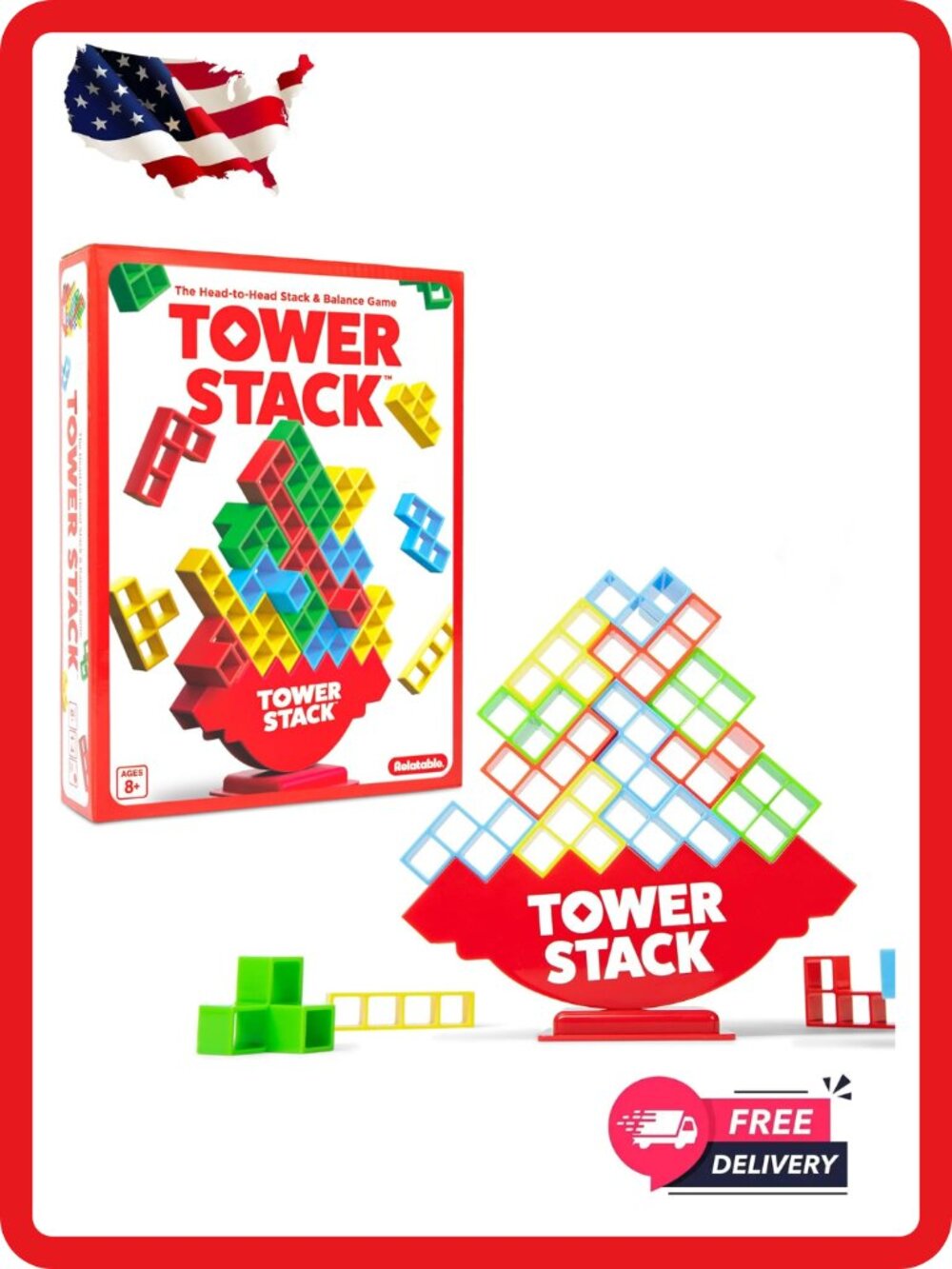 Tower Stack by Relatable Family Game Night Building Block Balance Game Kids